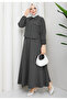 Buttoned Pocketed Shirt Skirt Hijab Set - 5