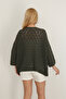 V-Neck Half Capri Sleeves Openwork Hollowed Out Geometric Honeycomb Pattern Spring Summer Knitwear Cardigan - 2