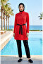 Beli Belted Half Zipper Elegance Hijab Swimsuit 2600-03 Red
