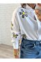 Women's Daisy Embroidered Cotton Shirt White - 2