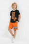 Skate Print Detailed Summer Round Neck Boys' Top and Bottom Set - 4