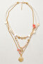 Beaded Multi-Chain Salmon Coral Heart Metal Mussels Pendant - 4
