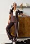 Women's Contrast Collar, Snap Detail, Self-White Striped Stylish Modal Set - 2