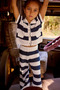 Girl's Striped Openwork Knitwear Pants and Cardigan Set - Blue - 5