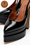 Genuine Leather Women's Black Patent Leather Open Back Pointed Toe Double Platform High Heeled Shoes Medelode - 3