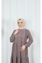 Lace Detailed Buttoned Layered Hijab Dress Brown Hnt8596 - 6