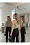 Women's High Neck Buttoned Sleeveless Pleated Sandy Fabric Blouse - 3