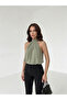 Women's High Neck Buttoned Sleeveless Pleated Sandy Fabric Blouse - 5