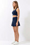 Navy Blue High Waist Double Layer Mini Skirt Tennis Skirt and Zipper Bustier Crop Set - 5