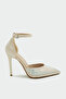 Talia Stone Detailed Ankle Strap Satin Women's Heeled Shoes
