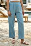 Light Blue Pocketed, Lace-Sided, Elastic Waist Casual Muslin Woven Trousers 92 60