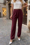 Women's Wrinkled Fabric Comfortable Trousers with Elastic Waist in Burgundy - 2