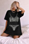 Women's Double Oversize Rouge Intimates Printed Black – Crew Neck, Comfortable Fit, 100% Cotton - 6