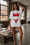 Women's Double Oversize Rouge Intimates Printed White – Crew Neck, Comfortable Fit, 100% Cotton - 4