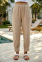 Beige Pocketed, Stitched Cuffs, Elastic Waist, Casual Muslin Woven Trousers 94 63
