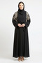 2 Pieces Nida Fabric Premium Full Black Open Abaya Set With Inner Floral Embroidery Muslim Hijab - 4