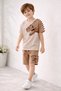 Boys' Short-Sleeved Dinosaur Printed and Felted Shorts and T-Shirt Two-Piece Set - 3