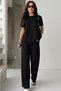 Women's Minimal Design Gold Button Detailed Patchwork Comfortable Fit Modal Set - 7