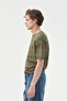 Striped Draped Khaki Linen Tricot T-Shirt - 4