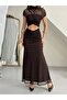 Maxi Tulle Dress with Chest Detail - Brown - 4