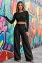 Low-Cut Crop Knit Sweater with Ripped Detail, Long Sleeves, Slim Fit - Black - 7