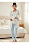 Women's Blue Shawl Collar 3-Piece Maternity Pajama Set with Dressing Gown