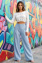 Low-Cut Crop Knit Sweater with Ripped Detail, Long Sleeves, Slim Fit - White - 6