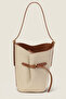 Luna Wicker Bucket Shoulder Bag - with Adjustable Shoulder Strap, Gold Accessories - 2