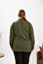 Khaki Plus Size Shirt with Crochet Sleeve Detail - 4