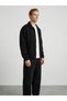 Men's Black Cotton Gabardine Fabric Classic Collar Jacket with Elastic Waist and Sleeves and Zipper Closure - 5