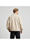 Men's Cream Cotton Gabardine Fabric Classic Collar Jacket with Elastic Waist and Sleeves and Zipper Closure - 4