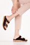 Genuine Leather Comfortable Double Buckle Slippers Rh.200 Brown Suede - 5