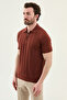 Patterned Slim Fit Polo Collar Zippered Men's Knitwear T-Shirt Tile - 11585.26Y - 3