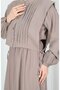 Button Detailed Bolero Pleated Dress Cream Hnt7121 - 4
