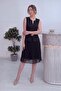 Women's Black Pleated Belted Midi Length Evening Dress - 5
