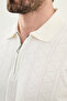 Patterned Slim Fit Polo Collar Zippered Men's Knitwear T-Shirt Ecru - 11585.26Y - 2