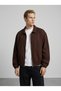 Men's Coffee-Colored Cotton Gabardine Fabric Classic Collar Jacket with Elastic Waist and Sleeves and Zipper Closure - 3