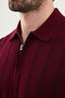 Patterned Slim Fit Polo Collar Zippered Men's Knitwear T-Shirt Claret Red - 11585.26Y - 2
