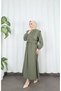 Button Detailed Bolero Pleated Dress Khaki Hnt7121 - 3
