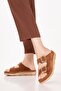 Genuine Leather Comfortable Double Buckle Slippers Rh.200 Tan Suede - 4