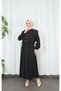 Button Detailed Bolero Pleated Dress Black Hnt7121 - 3