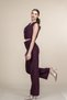 Women's Summer Burgundy Fabric Trouser Suit with Vest High Waist Stylish Two-Piece Casual Comfortable 1307 - 3