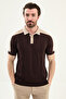 Patterned Slim Fit Polo Collar Zippered Men's Knitwear T-Shirt Brown - 11593.26Y