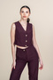 Women's Summer Burgundy Fabric Trouser Suit with Vest High Waist Stylish Two-Piece Casual Comfortable 1307 - 5