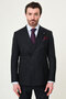 Striped Slim Fit Wide Collar Double Breasted Men's Suit Navy Blue - 45447.26Y