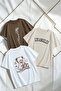 Unisex Brown White Beige 3-Piece Design T-Shirt Set