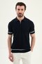 Stripe Detailed Slim Fit Polo Collar Zippered Men's Knitwear T-Shirt Navy Blue - 11592.26Y