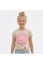Girl's Pink Rose Detailed Beige Knitted Crop T-Shirt-4318 - 3