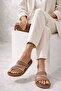 Straw Textured Cross Braided Strap Women's Slippers with Stone Detail - 6