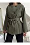 Women's Regular Fit Crew Neck Belted Trench Coat Trench Coat